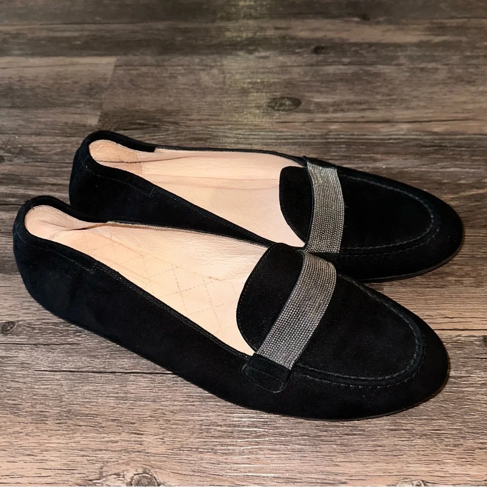 Hispanitas Black Suede Loafers with Silver Rhinestones size 8 1/2